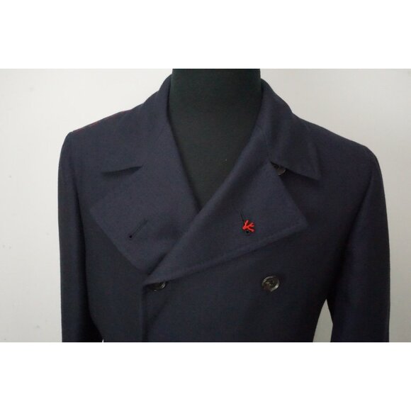 Isaia The Peacoat Blue Wool Cashmere Blend Overcoat Jacket Sz 38 US 48 EU NEW - Picture 2 of 9